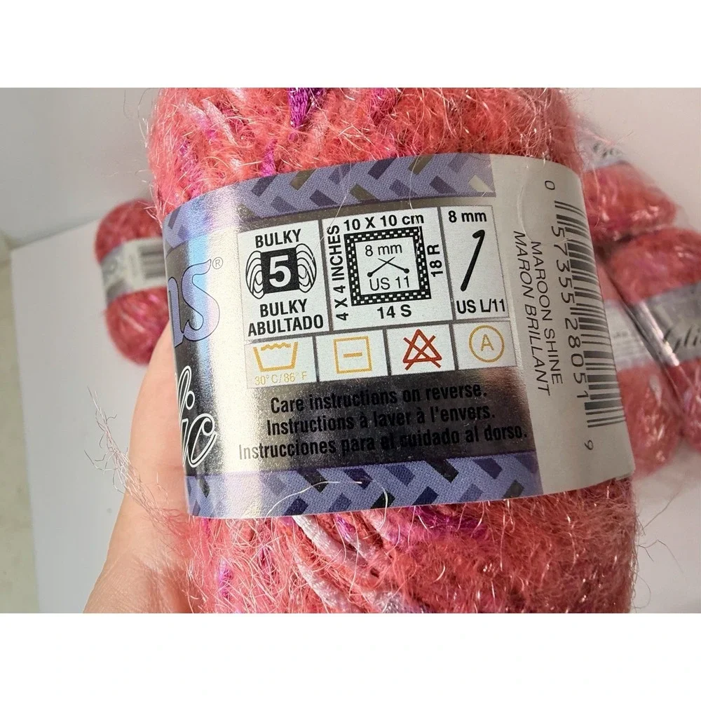 Patons Glittallic Yarn Maroon Shine Lot‎ Of 12 Metallic Glitter 50g Each